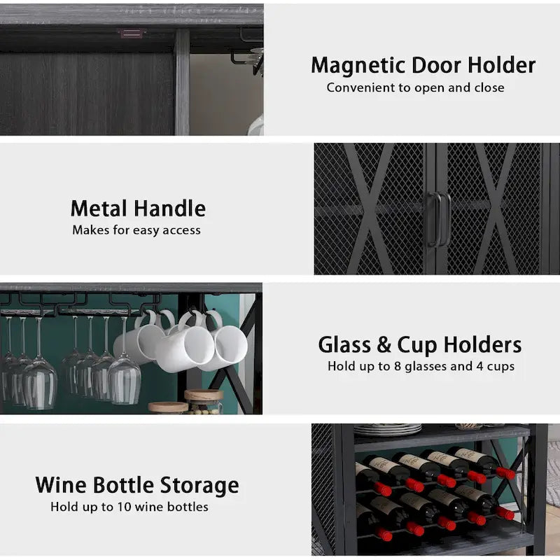 Myhozm Buffet Bar Cabinet with Wine Rack, Modern Buffet/Sideboard Wine Bar Dining Server, Grey/Brown