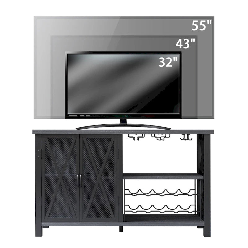 Myhozm Buffet Bar Cabinet with Wine Rack, Modern Buffet/Sideboard Wine Bar Dining Server, Grey/Brown
