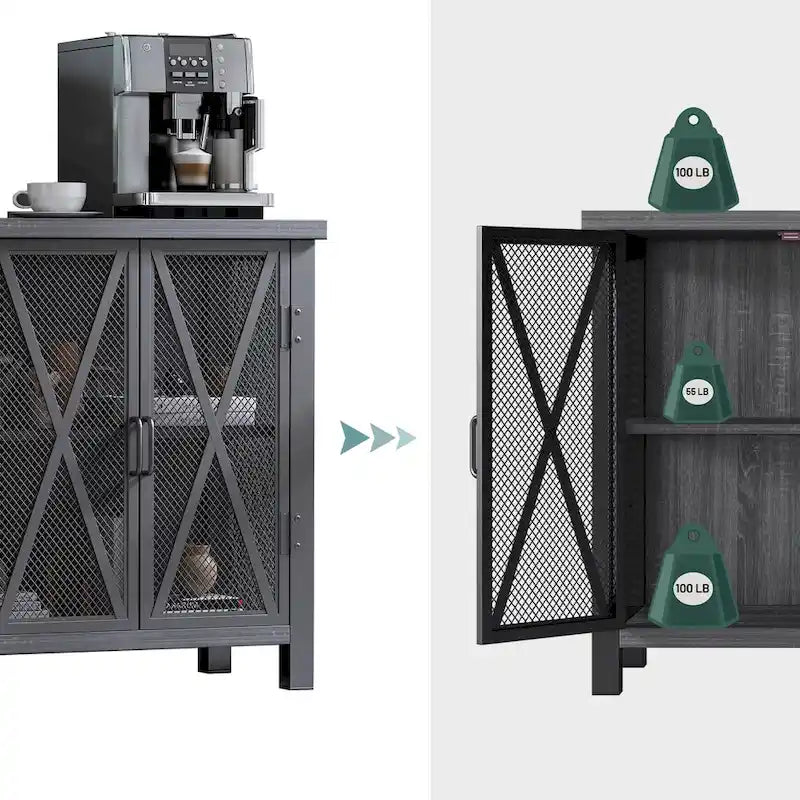Myhozm Buffet Bar Cabinet with Wine Rack, Modern Buffet/Sideboard Wine Bar Dining Server, Grey/Brown