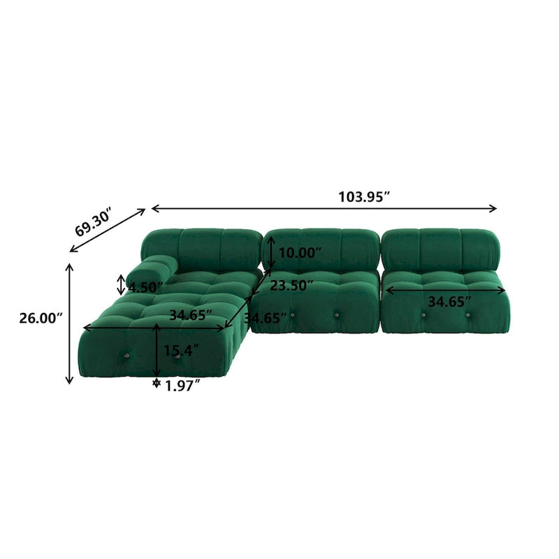 Modern Velvet Upholstered Large Modular Sectional Sofa