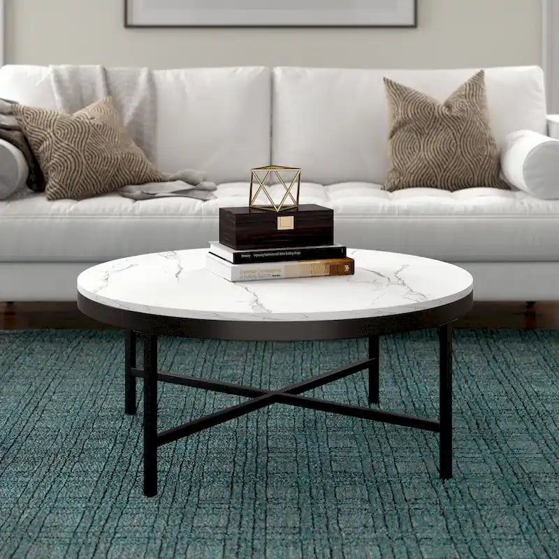 Xivil Contemporary Round Glass Top Steel Coffee Table