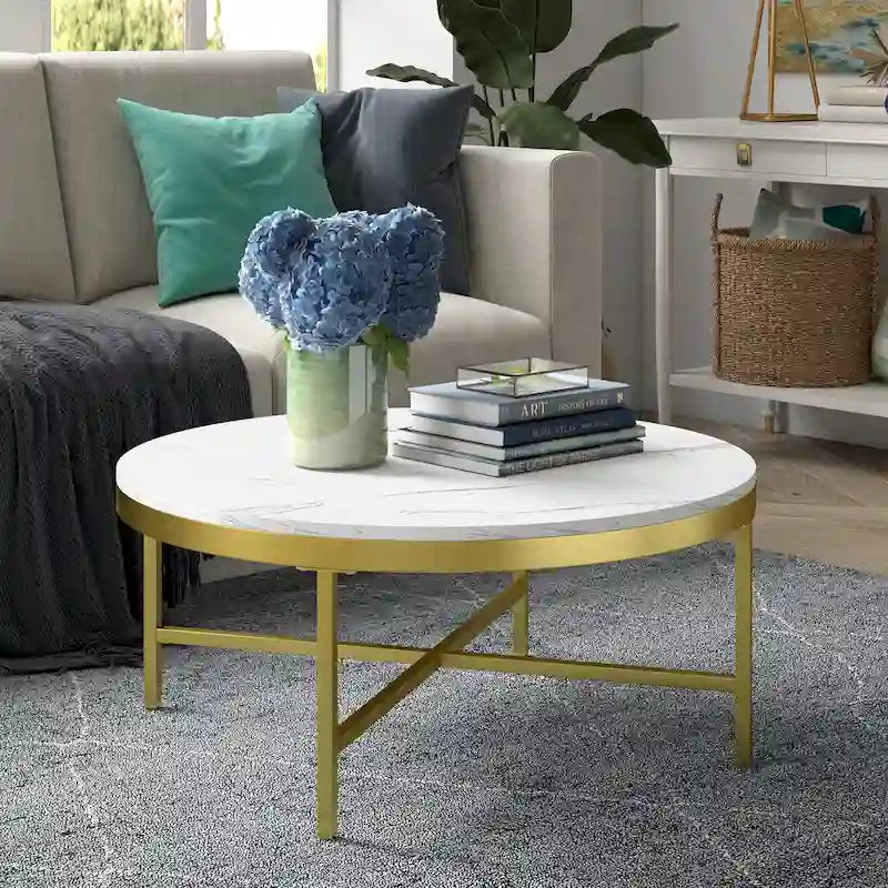 Xivil Contemporary Round Glass Top Steel Coffee Table