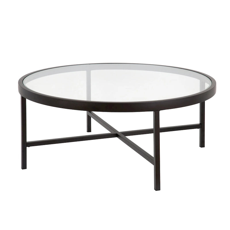 Xivil Contemporary Round Glass Top Steel Coffee Table