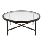 Xivil Contemporary Round Glass Top Steel Coffee Table