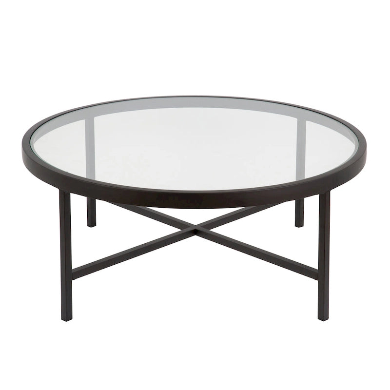 Xivil Contemporary Round Glass Top Steel Coffee Table