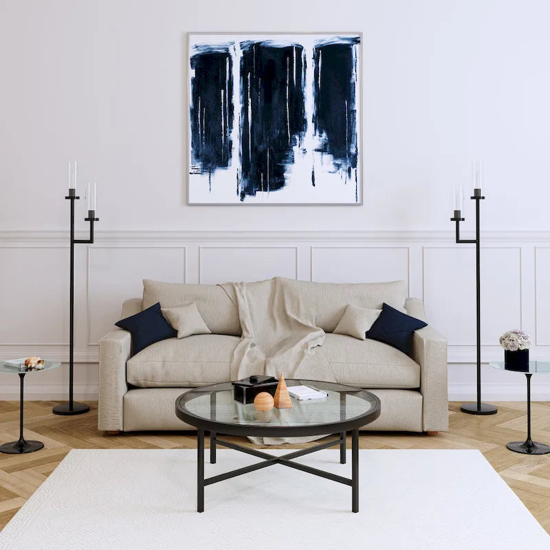 Xivil Contemporary Round Glass Top Steel Coffee Table