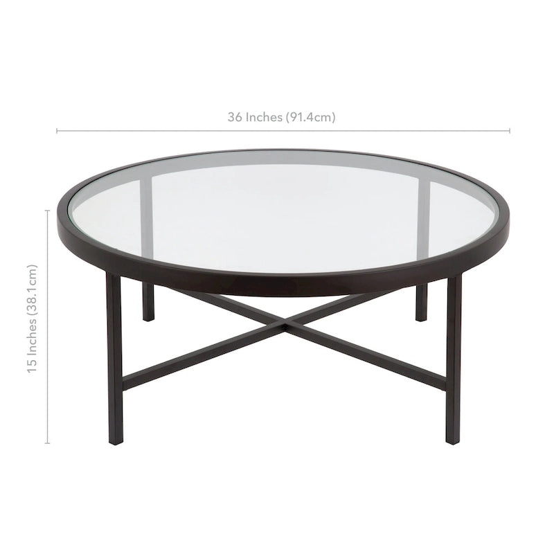 Xivil Contemporary Round Glass Top Steel Coffee Table