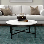 Xivil Contemporary Round Glass Top Steel Coffee Table