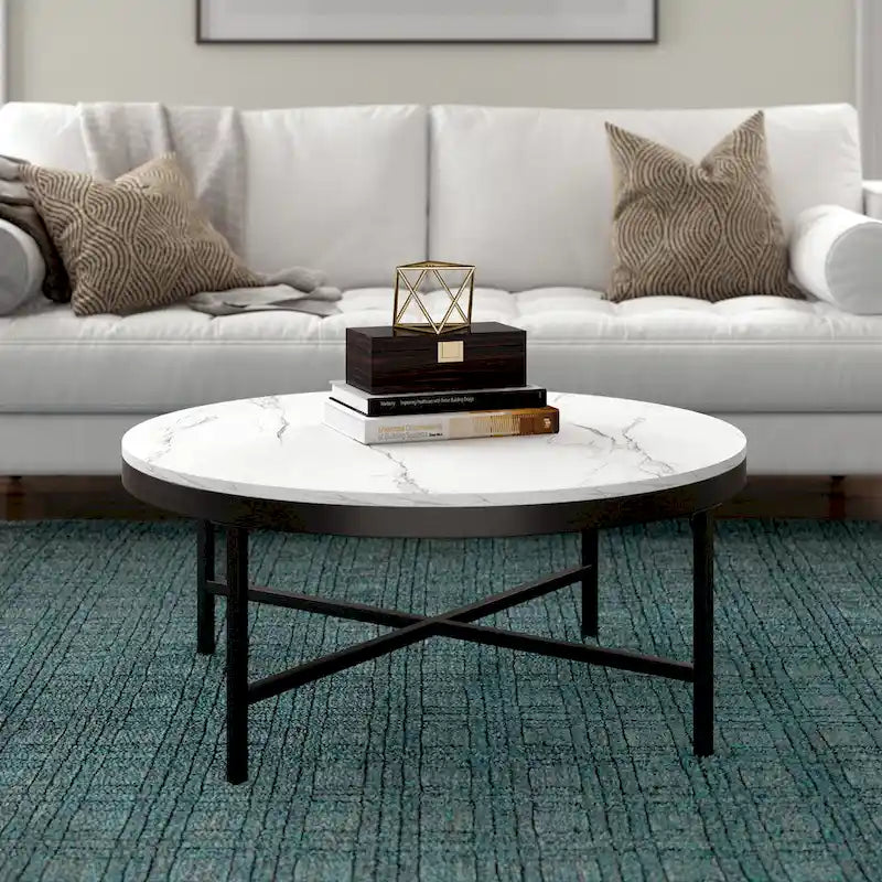 Xivil Contemporary Round Glass Top Steel Coffee Table