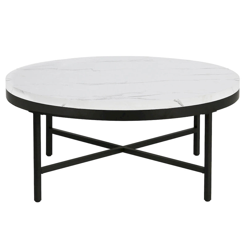Xivil Contemporary Round Glass Top Steel Coffee Table