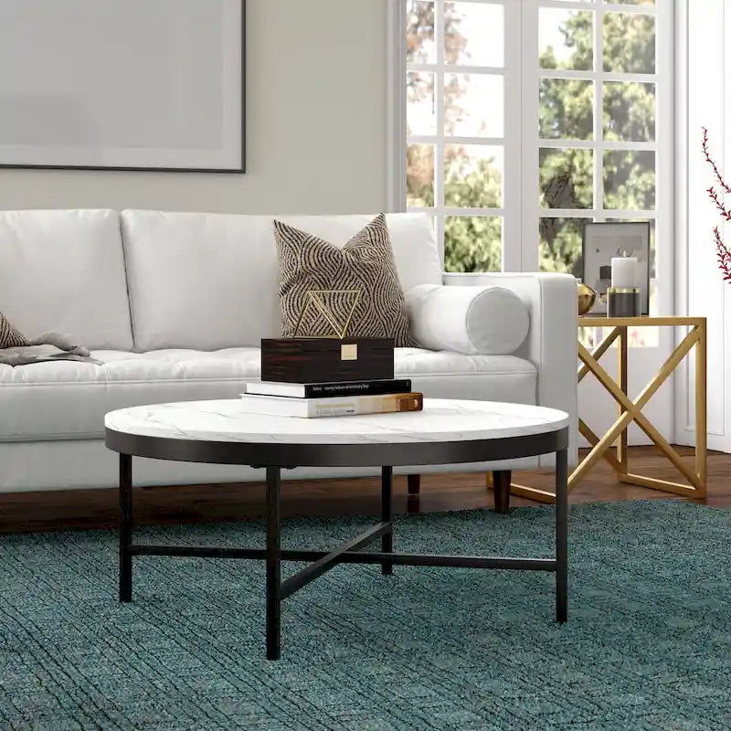 Xivil Contemporary Round Glass Top Steel Coffee Table
