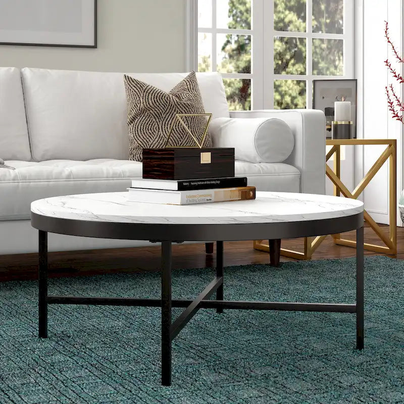 Xivil Contemporary Round Glass Top Steel Coffee Table