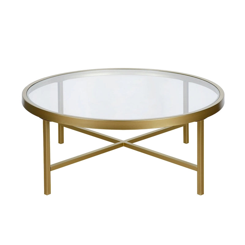 Xivil Contemporary Round Glass Top Steel Coffee Table