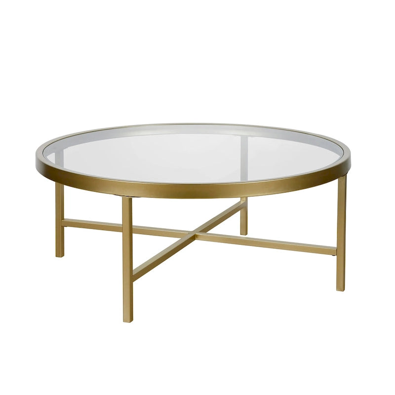 Xivil Contemporary Round Glass Top Steel Coffee Table