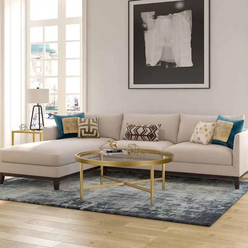 Xivil Contemporary Round Glass Top Steel Coffee Table
