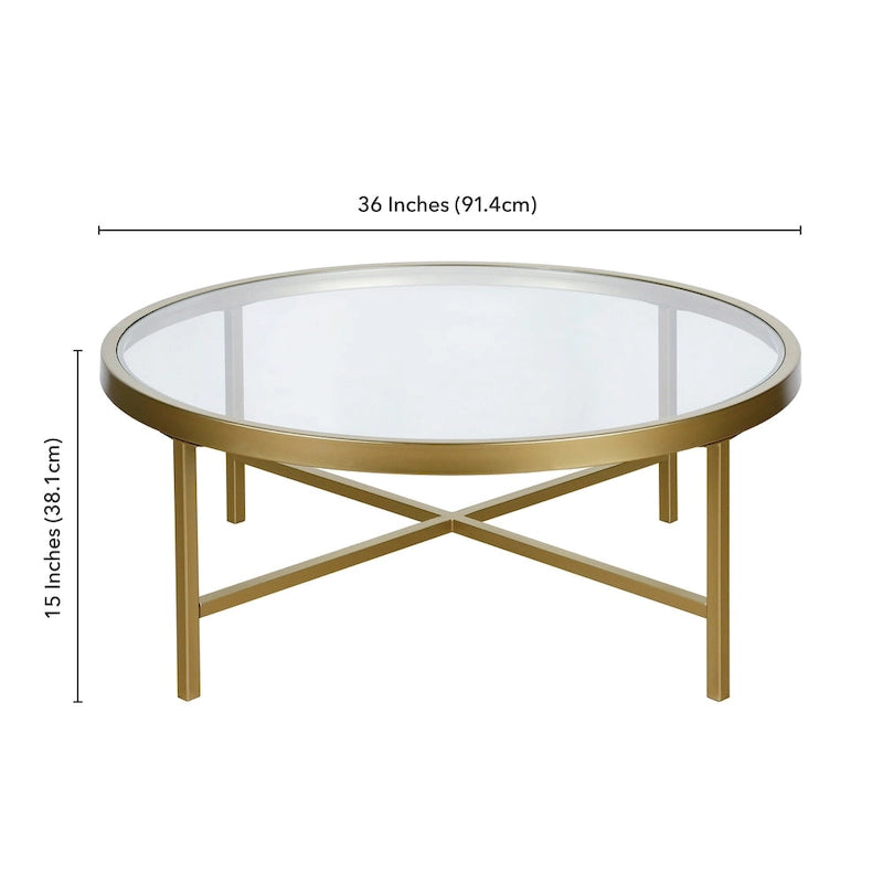 Xivil Contemporary Round Glass Top Steel Coffee Table