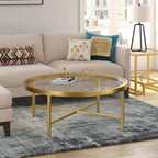 Xivil Contemporary Round Glass Top Steel Coffee Table