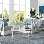 Xivil Contemporary Round Glass Top Steel Coffee Table