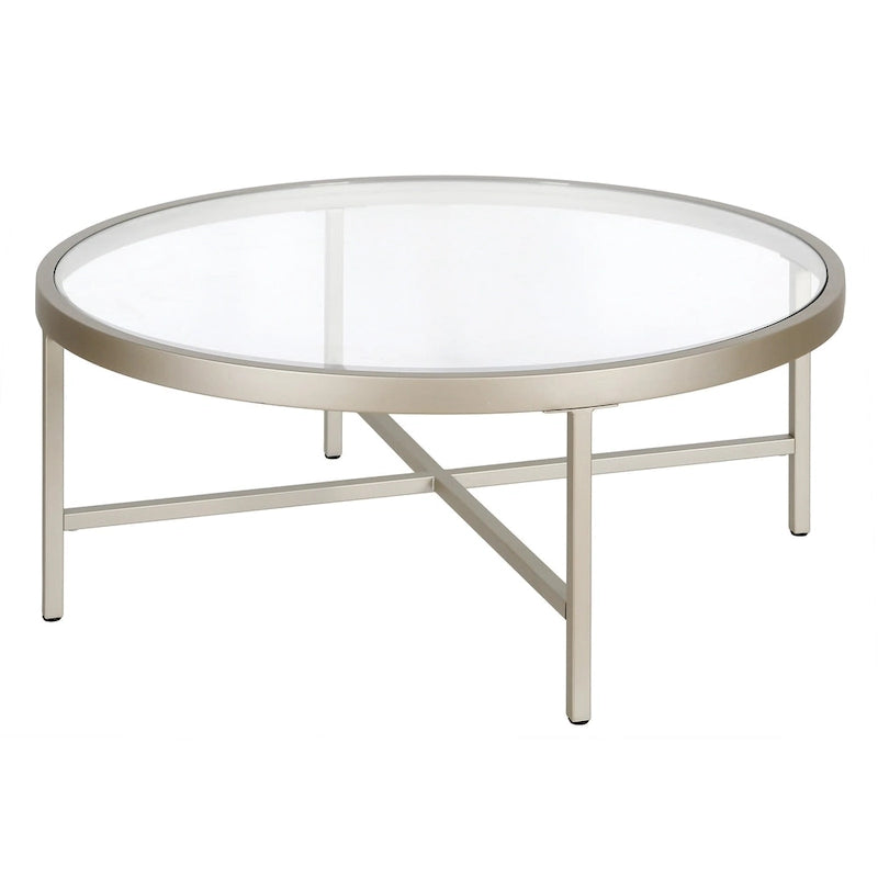 Xivil Contemporary Round Glass Top Steel Coffee Table