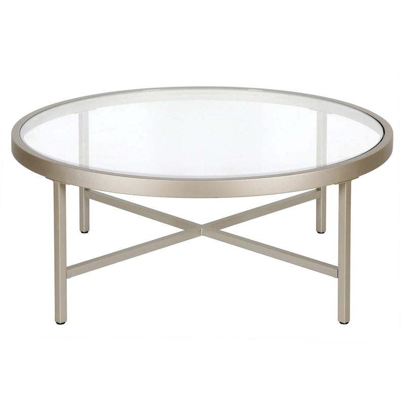 Xivil Contemporary Round Glass Top Steel Coffee Table