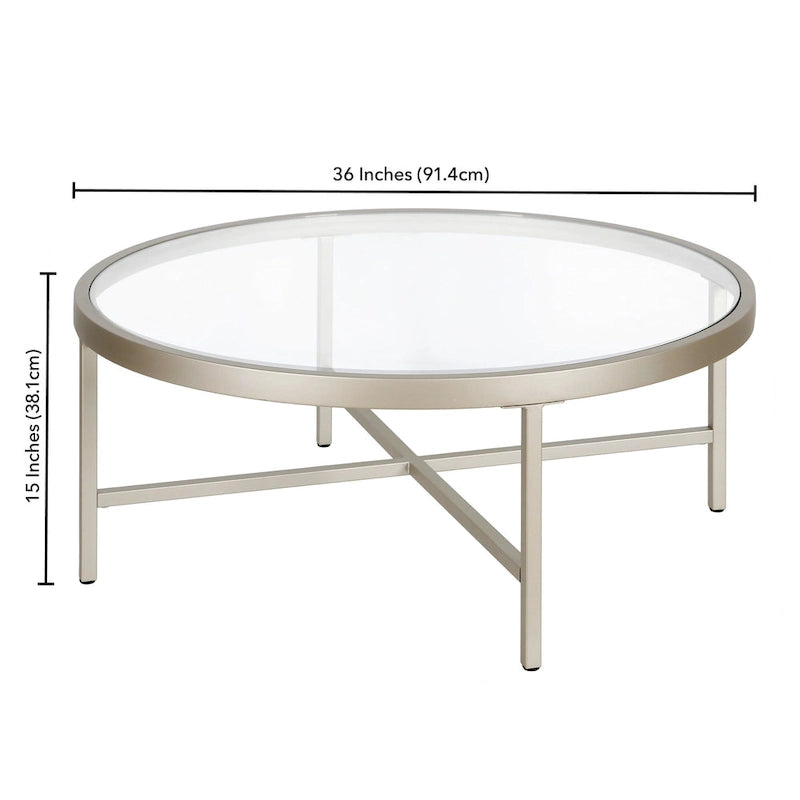 Xivil Contemporary Round Glass Top Steel Coffee Table