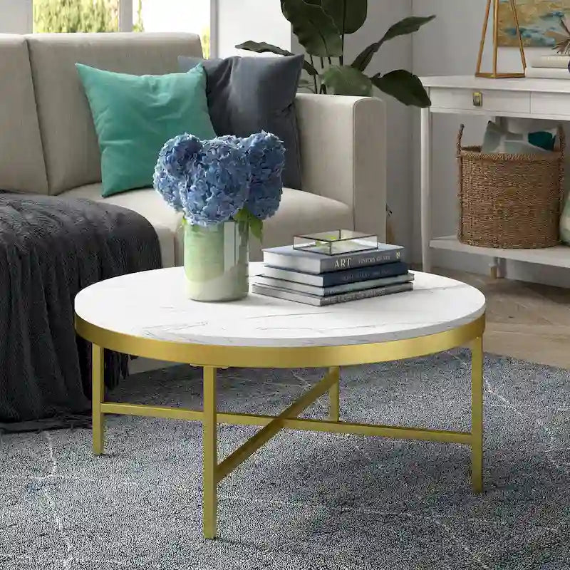Xivil Contemporary Round Glass Top Steel Coffee Table