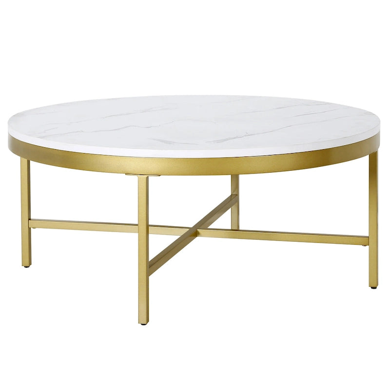 Xivil Contemporary Round Glass Top Steel Coffee Table