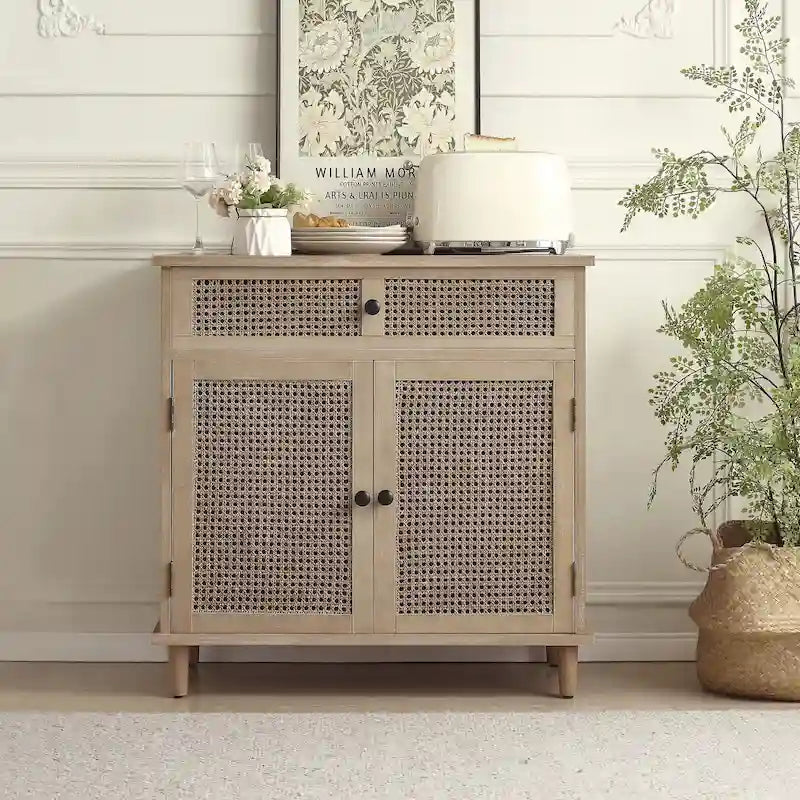 Art Leon Woven Rattan Wicker Accent Cabinet
