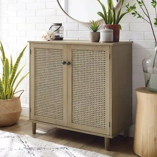 Art Leon Woven Rattan Wicker Accent Cabinet