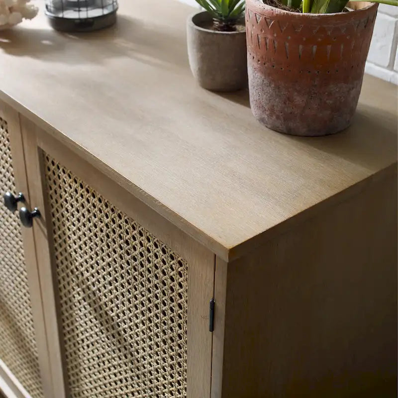 Art Leon Woven Rattan Wicker Accent Cabinet