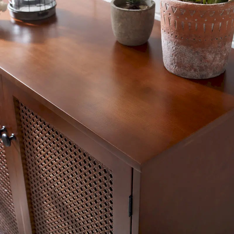 Art Leon Woven Rattan Wicker Accent Cabinet