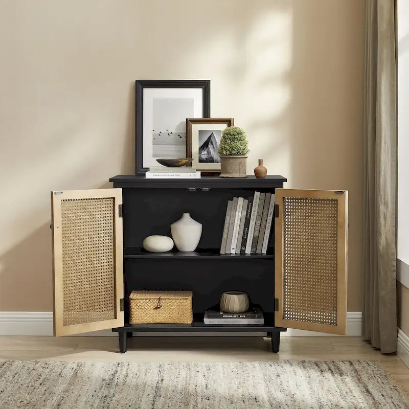 Art Leon Woven Rattan Wicker Accent Cabinet