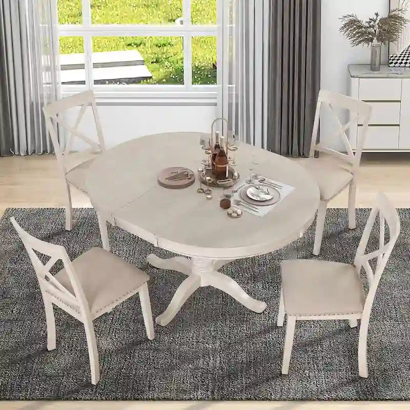 42-54  Farmhouse Round Extendable Dining Table Set for 4