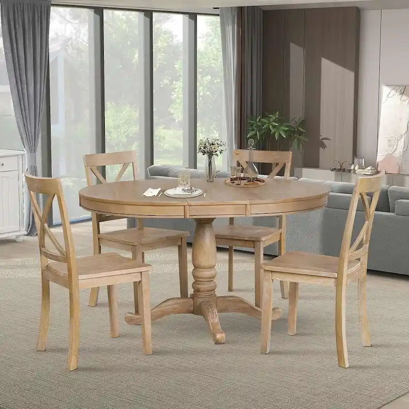 42-54  Farmhouse Round Extendable Dining Table Set for 4