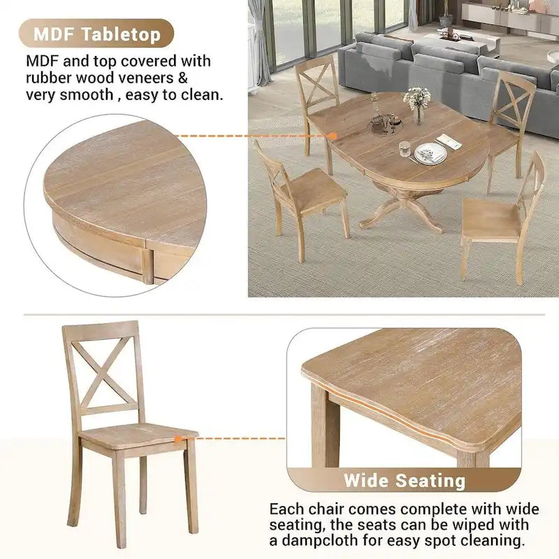 42-54  Farmhouse Round Extendable Dining Table Set for 4