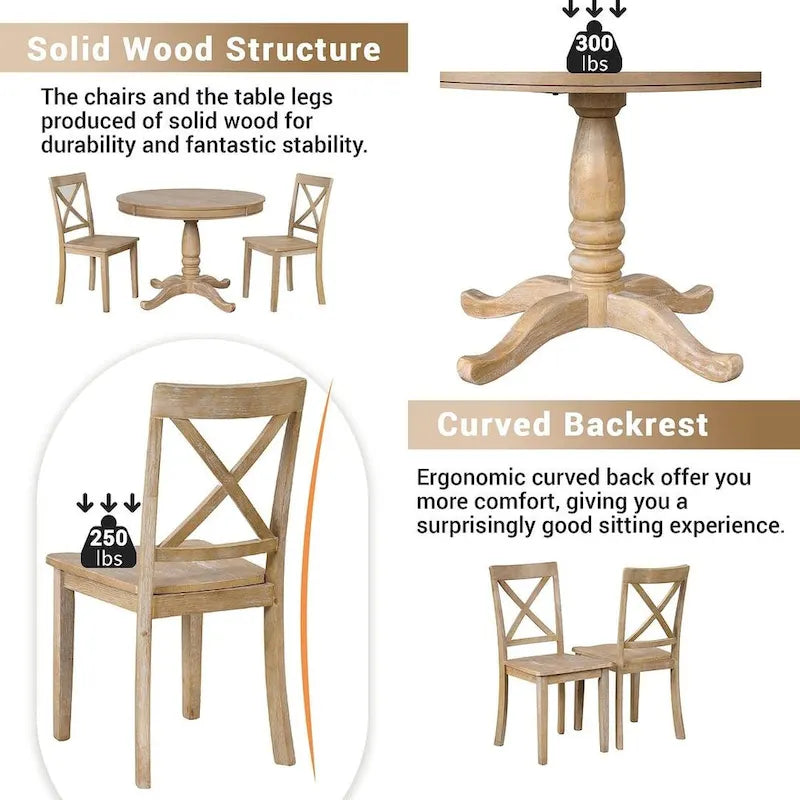 42-54  Farmhouse Round Extendable Dining Table Set for 4