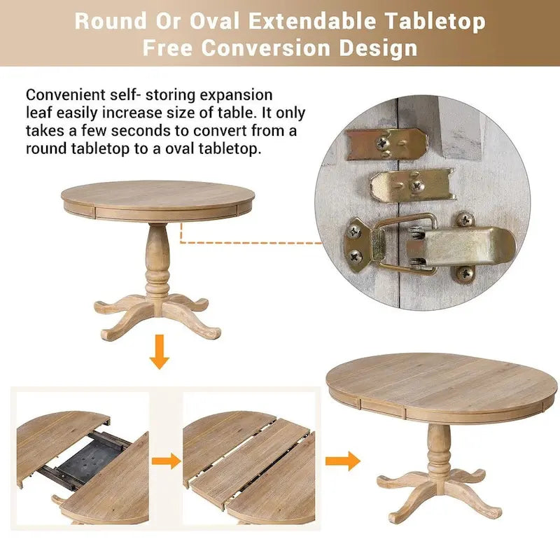 42-54  Farmhouse Round Extendable Dining Table Set for 4