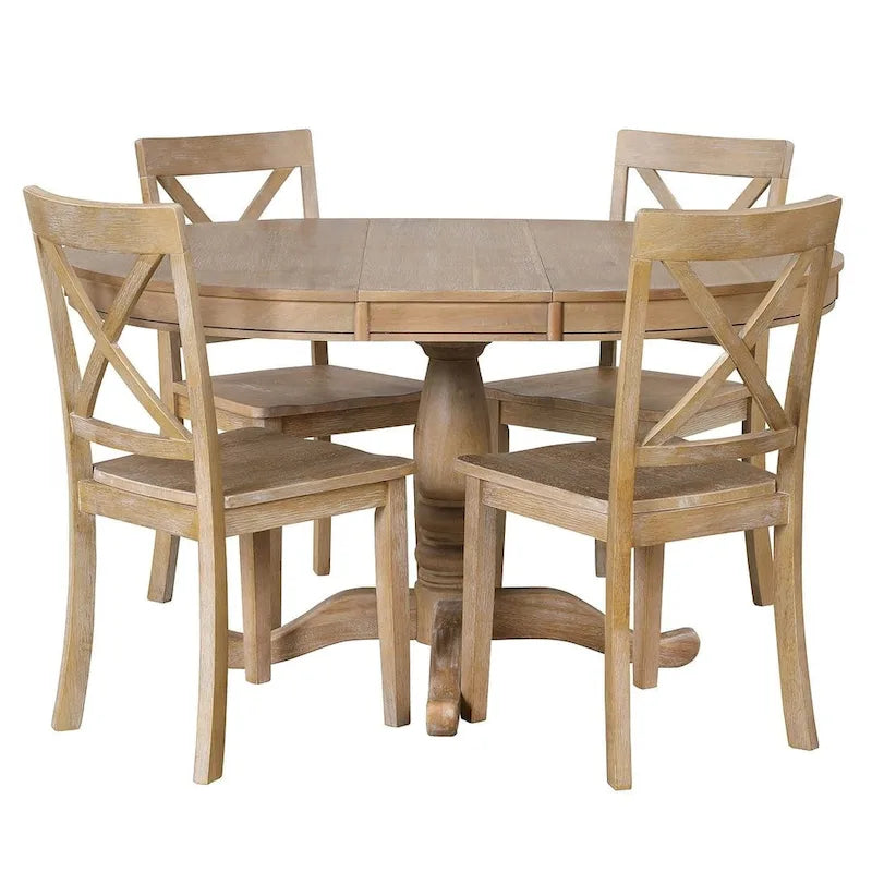 42-54  Farmhouse Round Extendable Dining Table Set for 4