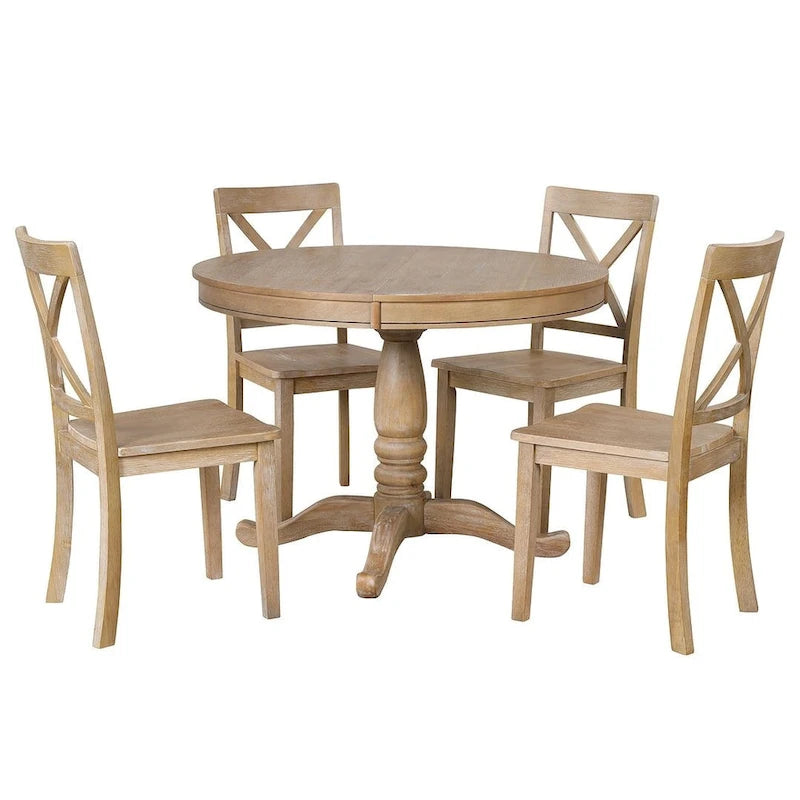 42-54  Farmhouse Round Extendable Dining Table Set for 4