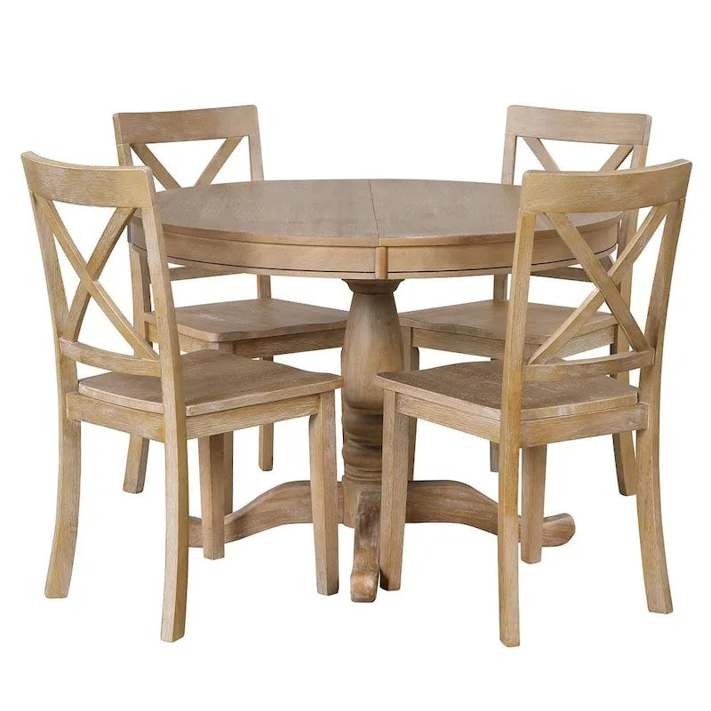 42-54  Farmhouse Round Extendable Dining Table Set for 4