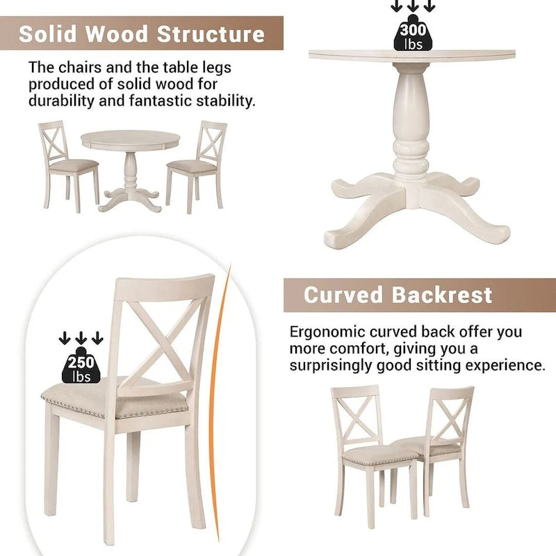 42-54  Farmhouse Round Extendable Dining Table Set for 4