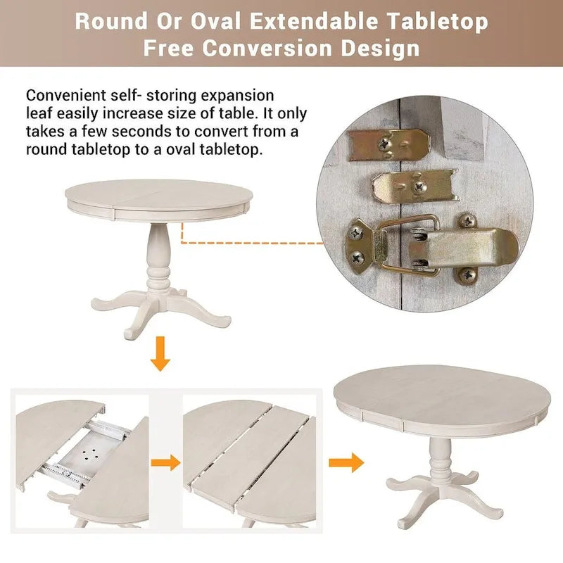 42-54  Farmhouse Round Extendable Dining Table Set for 4