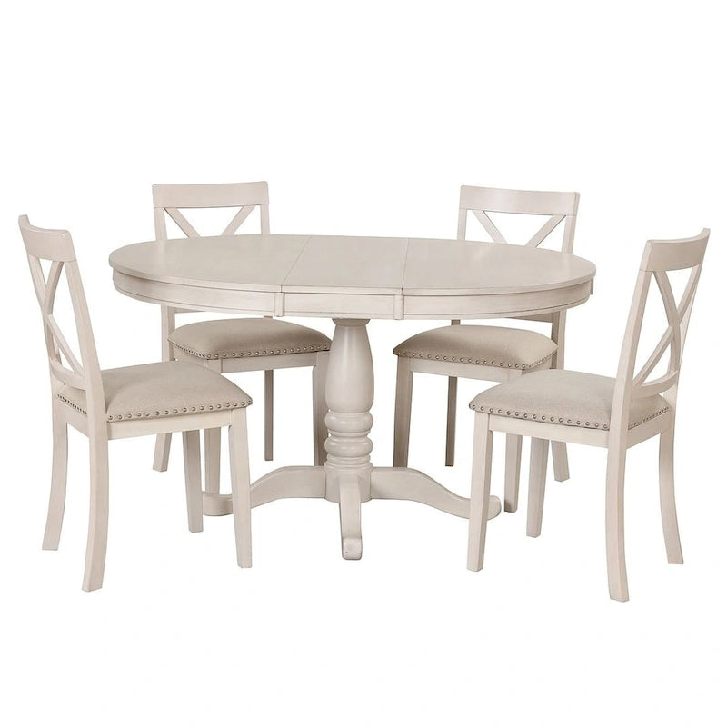 42-54  Farmhouse Round Extendable Dining Table Set for 4