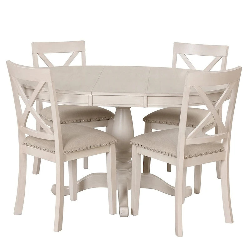 42-54  Farmhouse Round Extendable Dining Table Set for 4