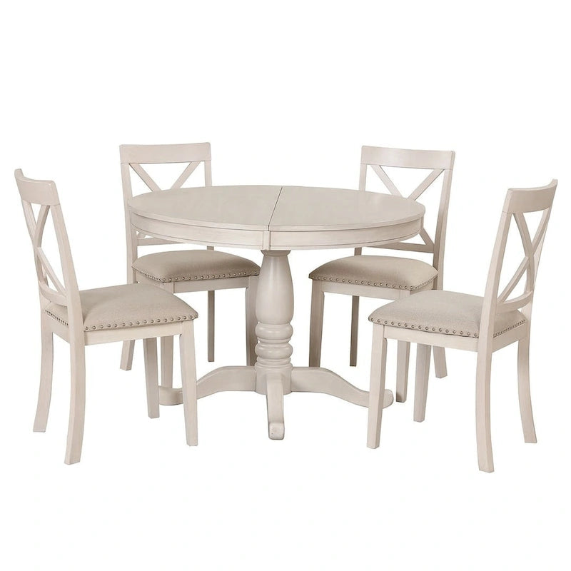 42-54  Farmhouse Round Extendable Dining Table Set for 4