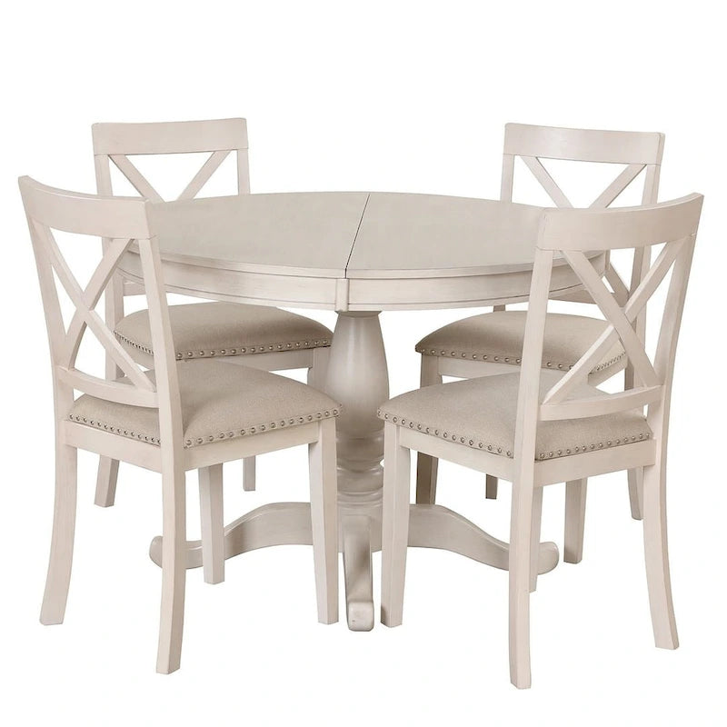 42-54  Farmhouse Round Extendable Dining Table Set for 4