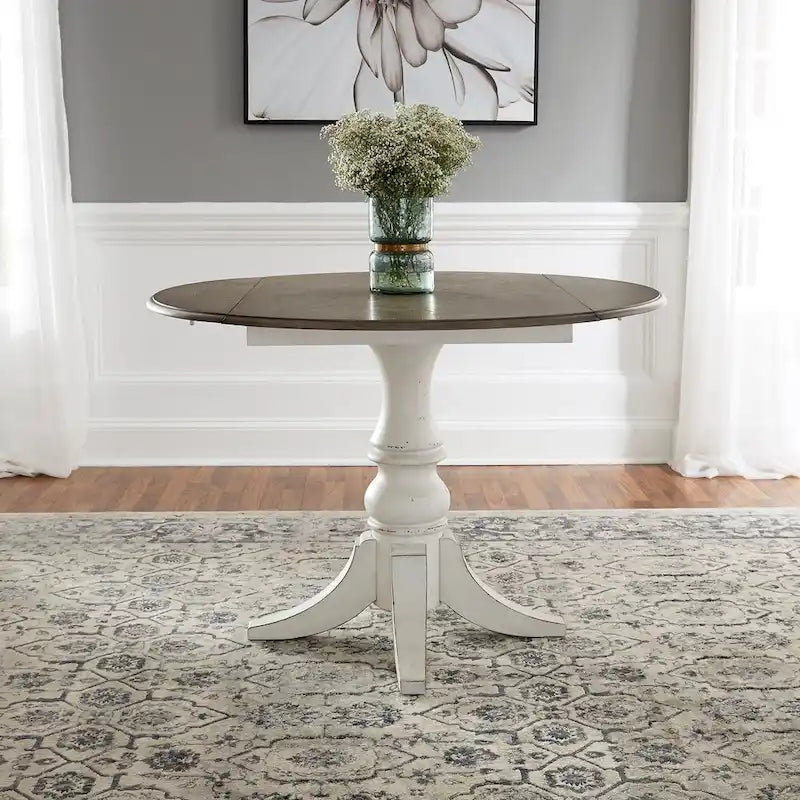 Magnolia Manor Antique White Weathered Bark Opt 5 Piece Drop Leaf Set