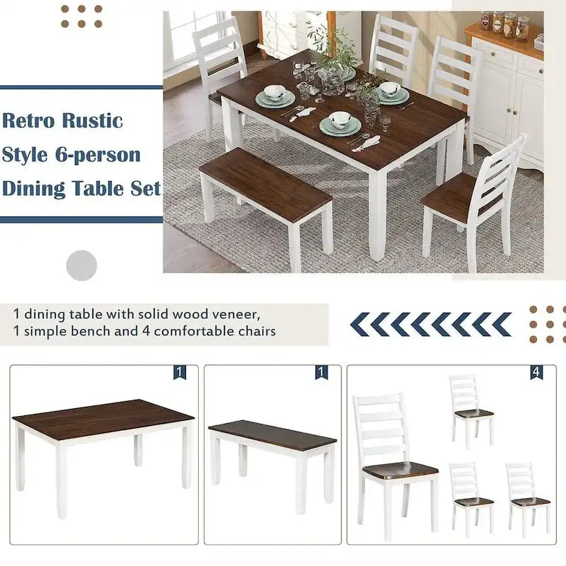 6-Piece Dining Room Table Set with 4 Chairs & a Bench