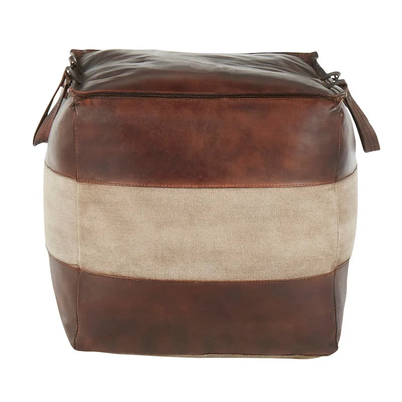 Carbon Loft Najah Industrial Pouf Ottoman in Leather and Canvas