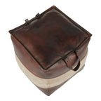 Carbon Loft Najah Industrial Pouf Ottoman in Leather and Canvas